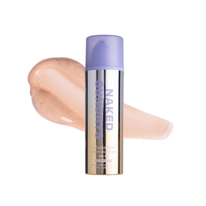 Naked Sundays front packaging showing SPF 50 and glowing water-gel benefit