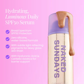 Naked Sundays pump dispensing clear serum for precise sunscreen application benefit