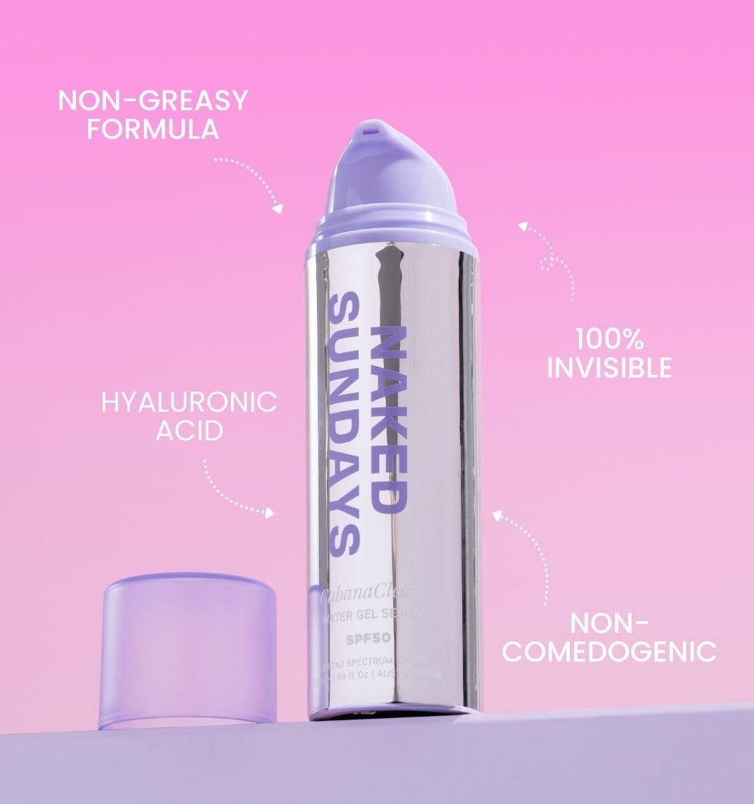 Naked Sundays pump dispensing water-gel texture for quick absorption