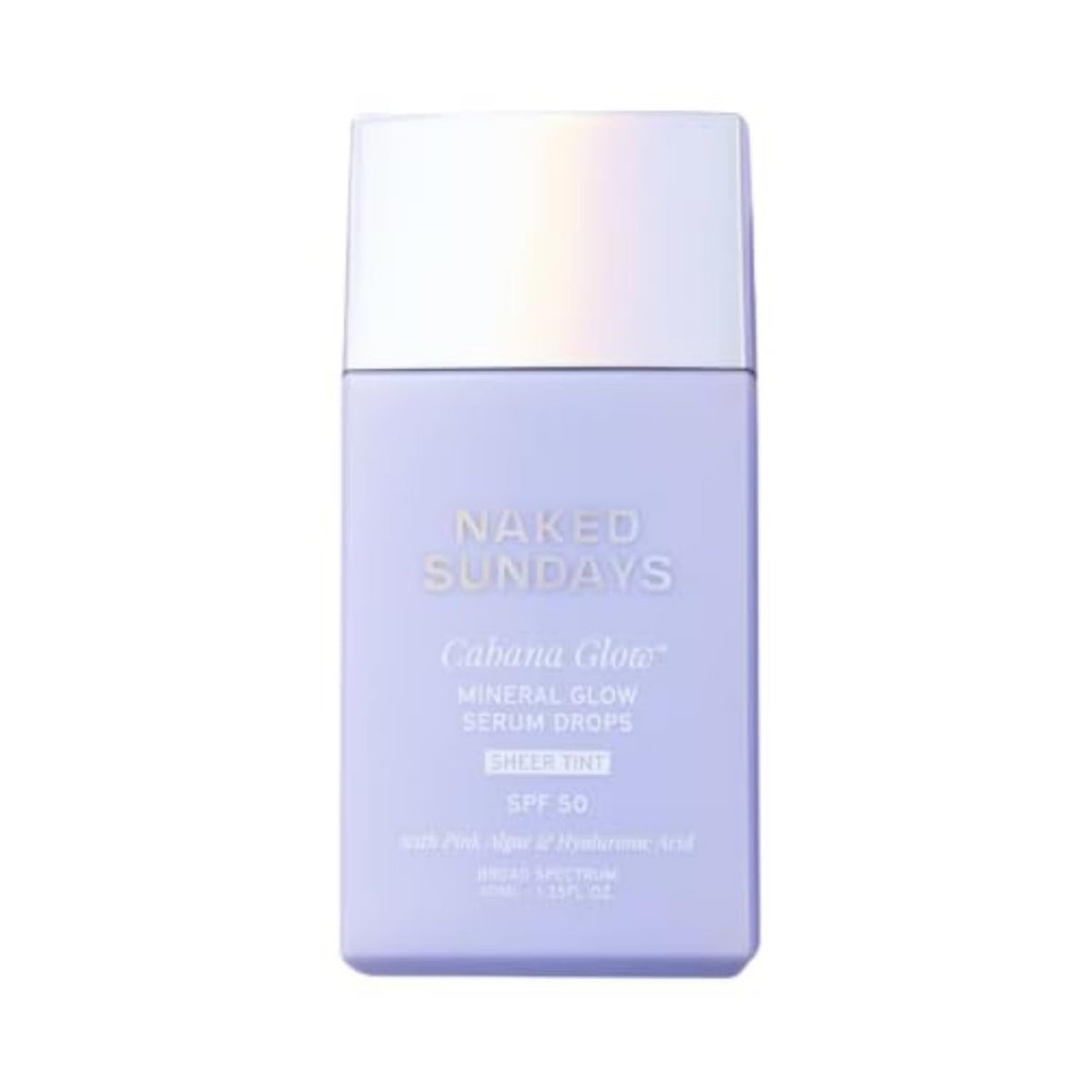 Naked Sundays bottle front view showing SPF 50 protection and glow
