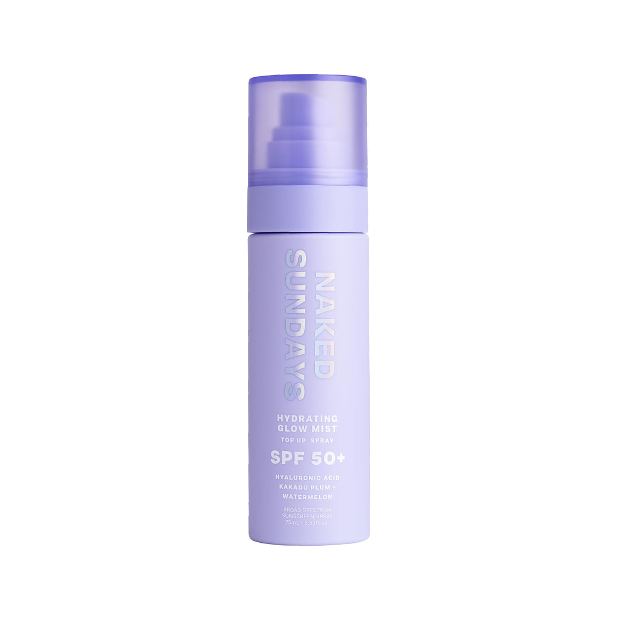 Naked Sundays front packaging showing SPF 50 protection and hydrating glow