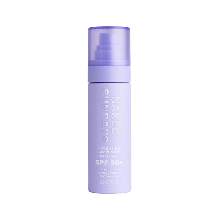 Naked Sundays front packaging showing SPF 50 protection and hydrating glow