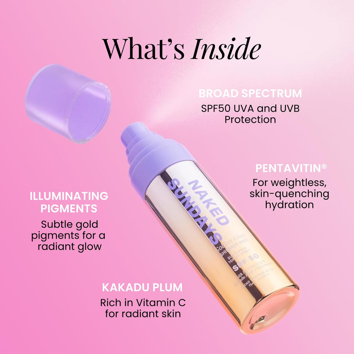 Naked Sundays on-model face showing luminous glow and makeup-safe finish