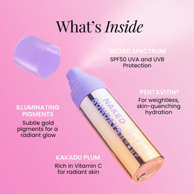 Naked Sundays on-model face showing luminous glow and makeup-safe finish