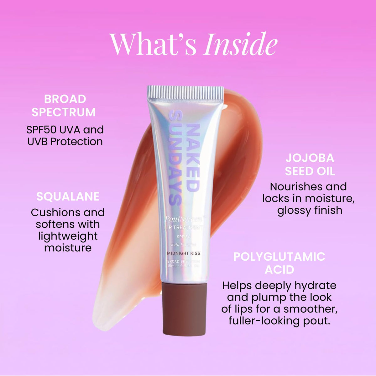 Naked Sundays Midnight Kiss applied on lips demonstrating hydrating tint