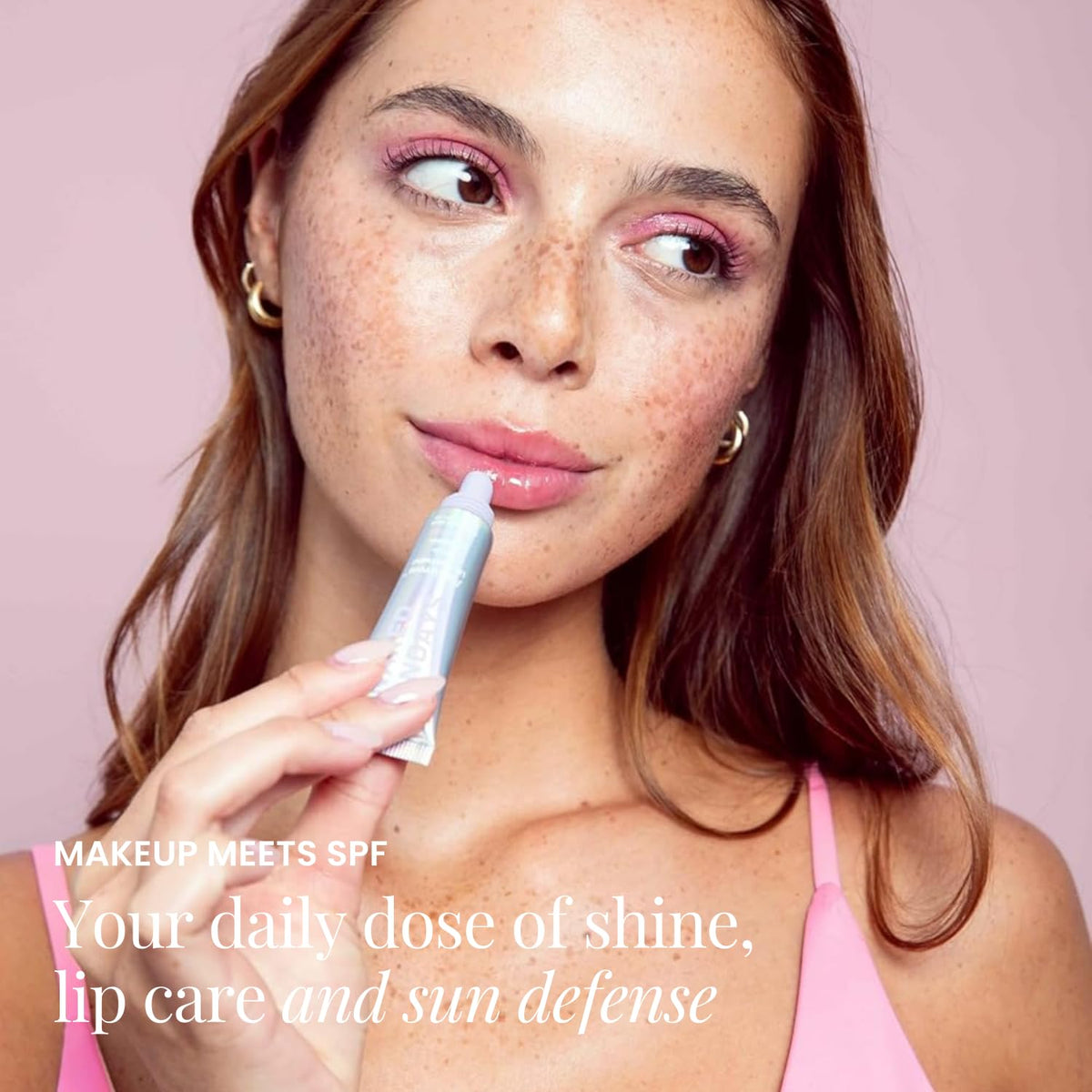 Naked Sundays swatched on lips demonstrating sheer tint and glossy finish