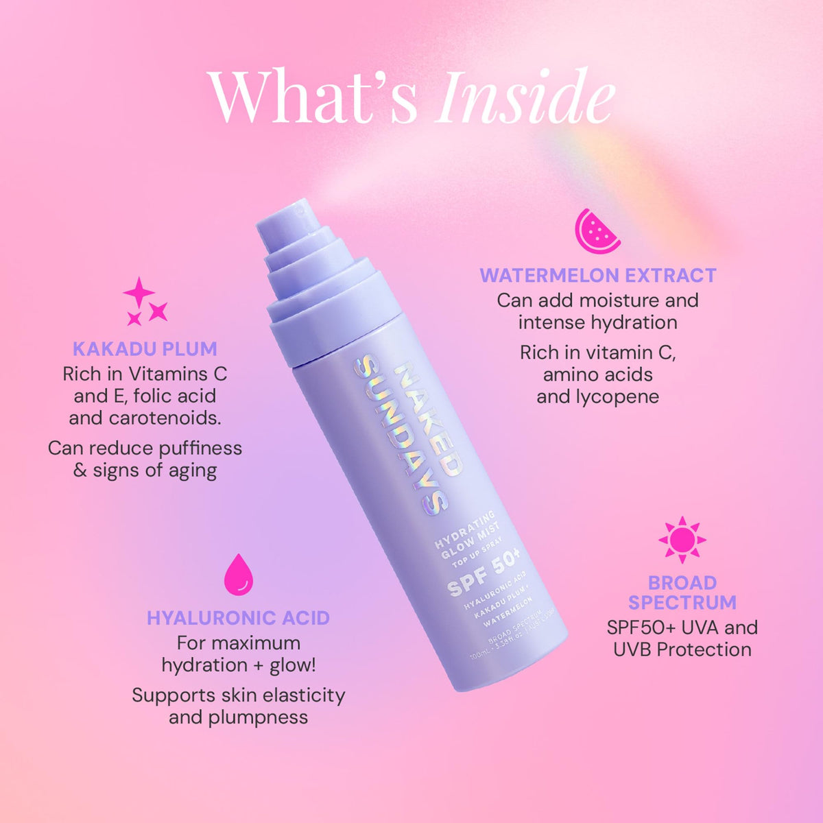 Naked Sundays texture droplet on hand highlighting hydrating hyaluronic acid