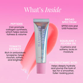 Naked Sundays gloss texture close-up showing hydrating, non-sticky shine