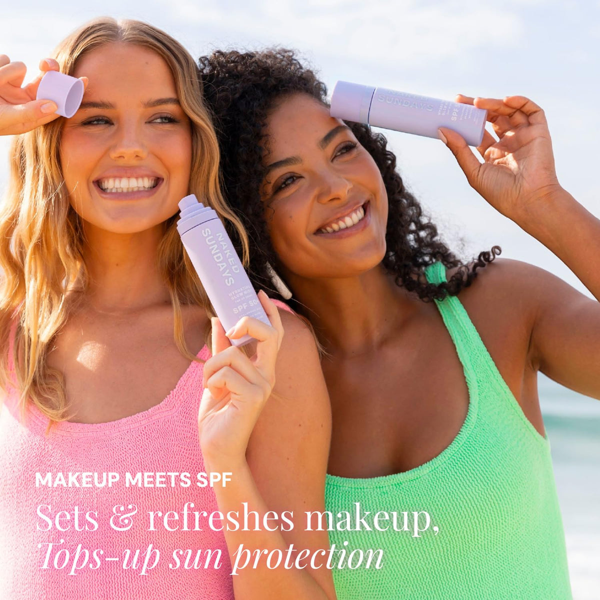Naked Sundays 75ml travel bottle in hand for convenient on-the-go reapplication