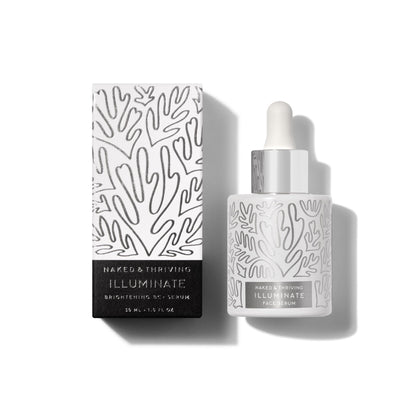 Naked & Thriving front bottle showing clean packaging and brightening benefits