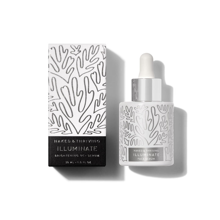 Naked & Thriving front bottle showing clean packaging and brightening benefits