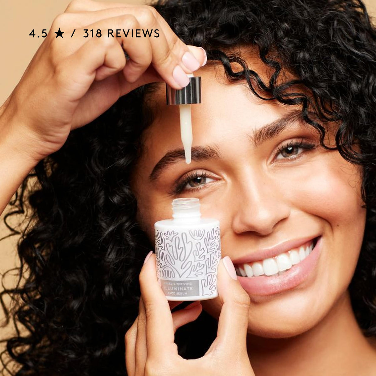 Naked & Thriving bottle next to ruler and box showing size and eco packaging benefit