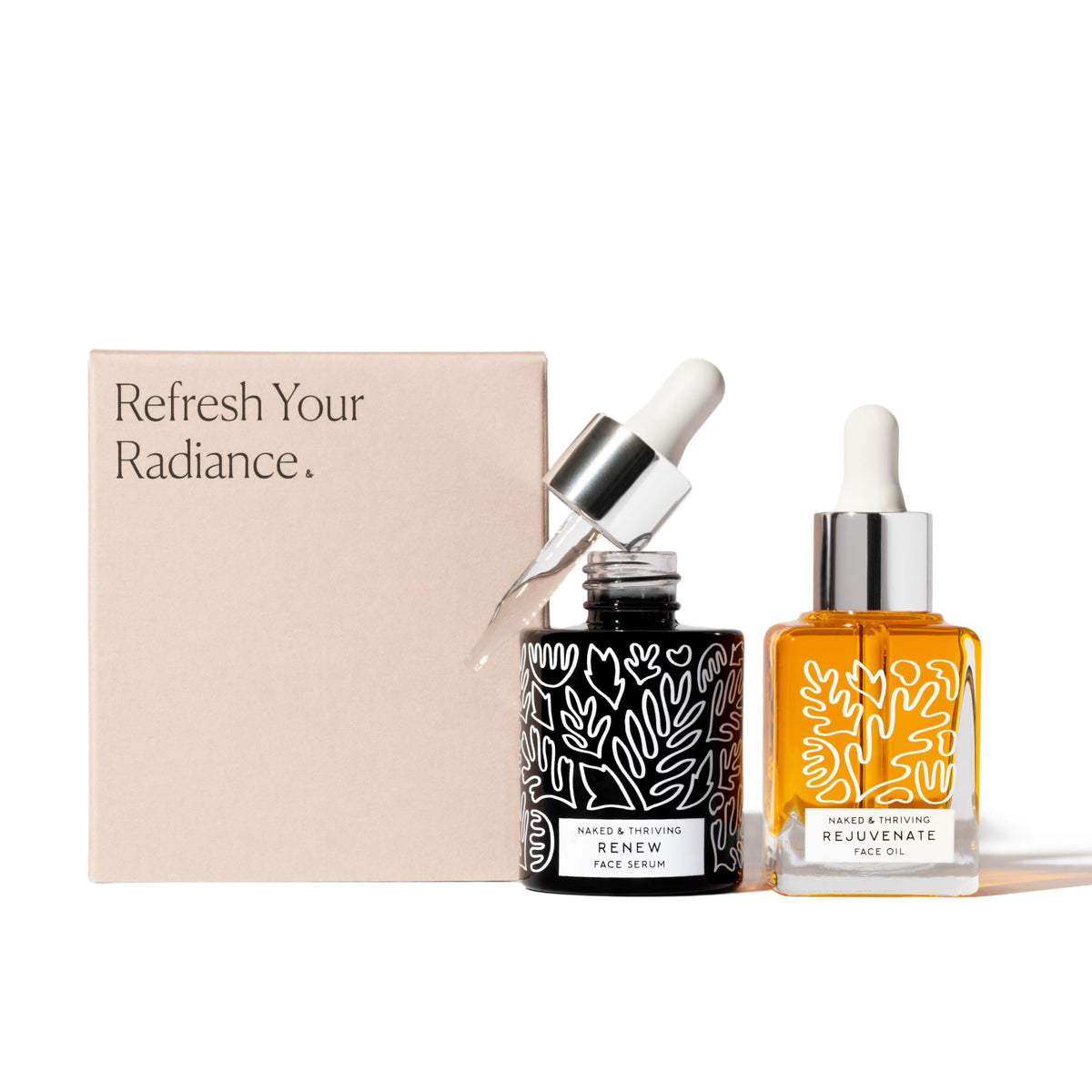 Naked & Thriving Renew serum dropper dispenses clear texture for hydration