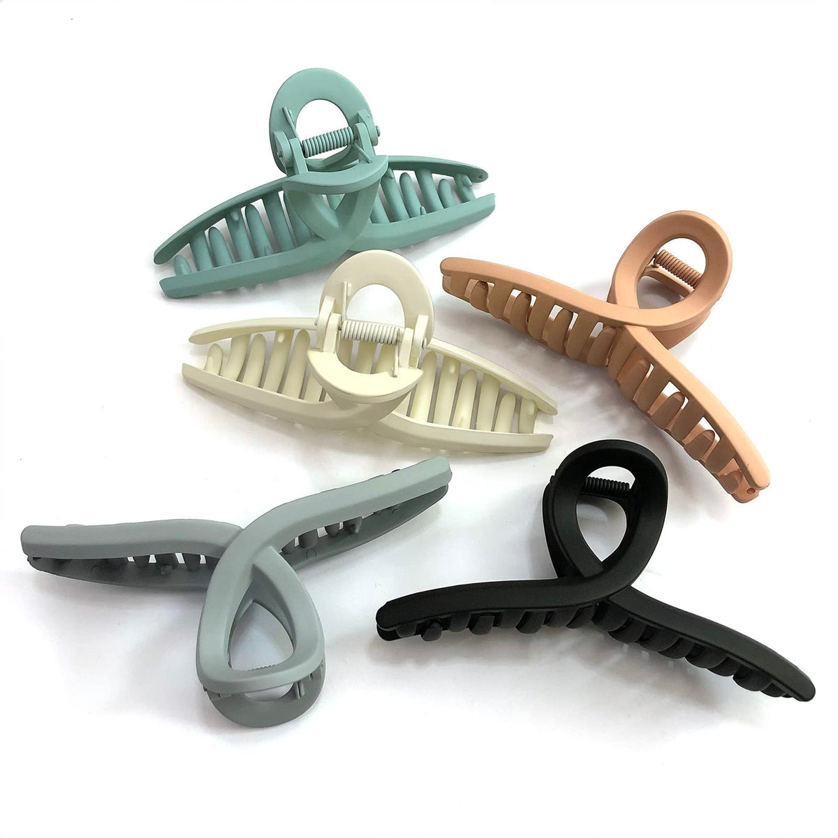 Nalodu front pack of five matte hair claw clips showing colors and size benefit