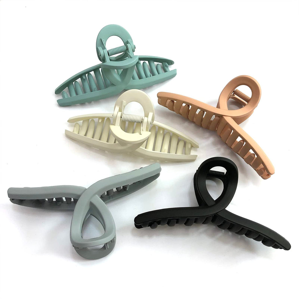 Nalodu front pack of five matte hair claw clips showing colors and size benefit
