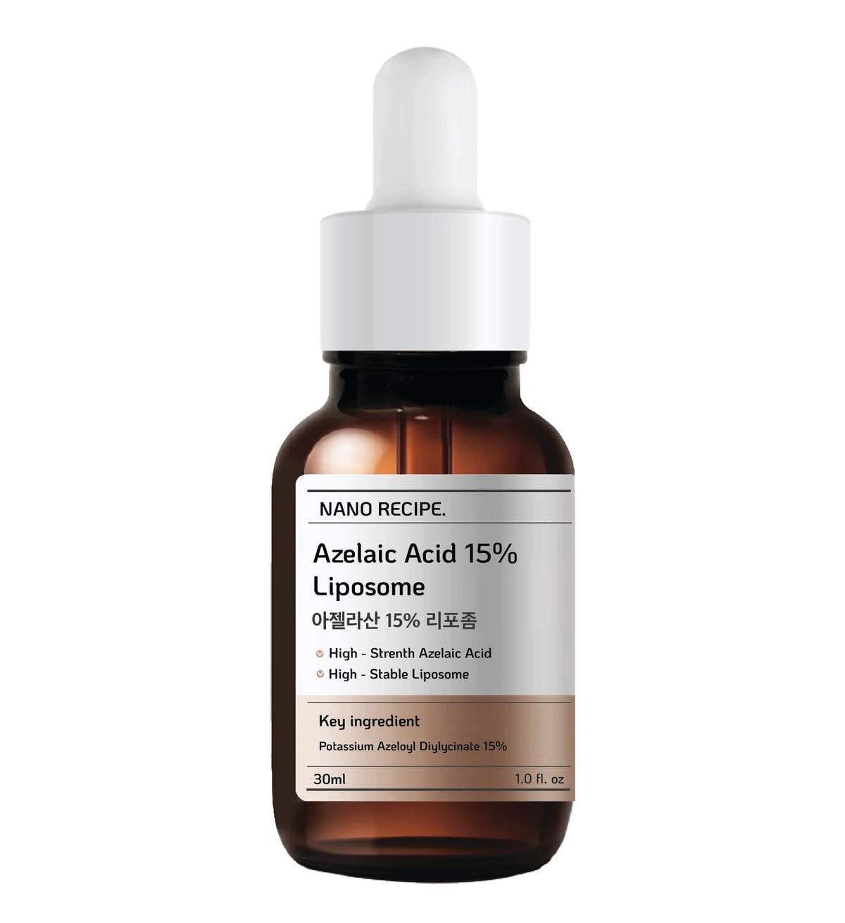 Nano Recipe front bottle showing sleek label and clear serum for targeted results