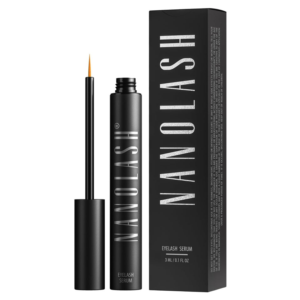 Nanolash front packaging showing 3ml bottle and brand clarity benefit