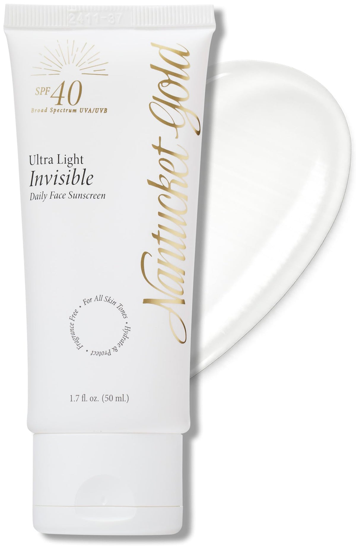 Nantucket Gold front bottle showing SPF 40 and lightweight benefits