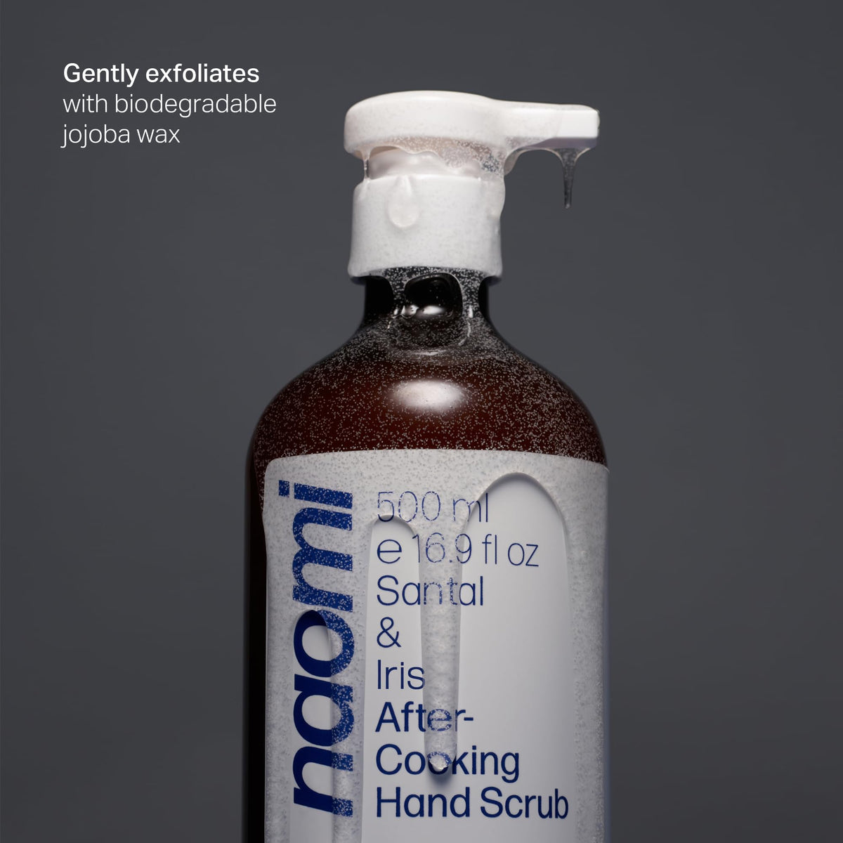 Naomi pump dispense in hand demonstrating easy dosing and non-drying lather