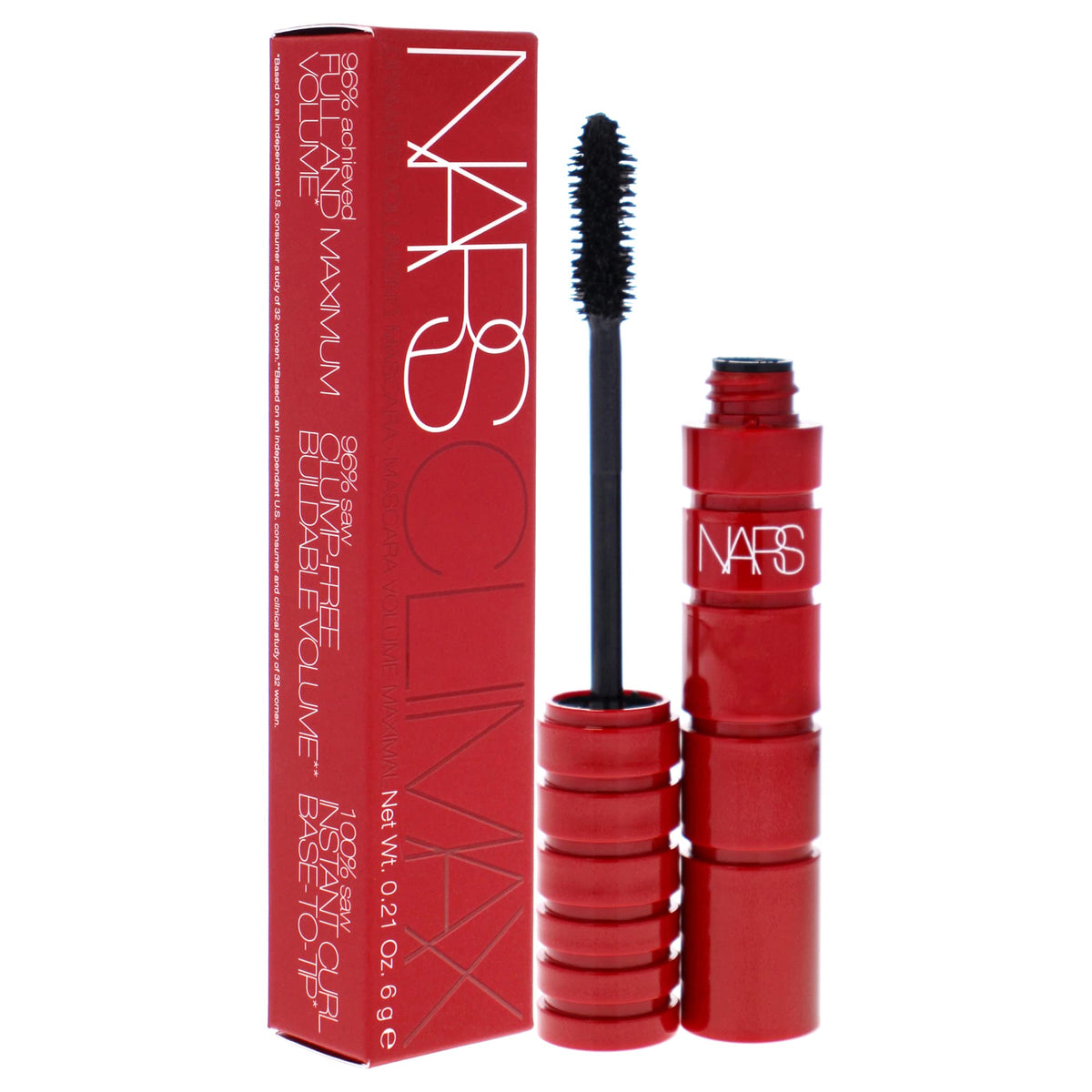 NARS Climax Mascara on lashes demonstrating intense black pigment and separated lashes