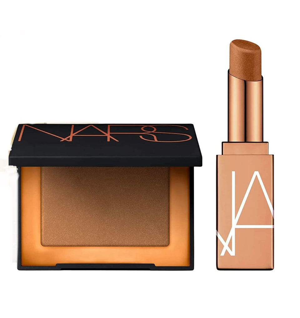 NARS travel duo packaging showing bronzer compact and Afterglow lip balm for coordinated glow