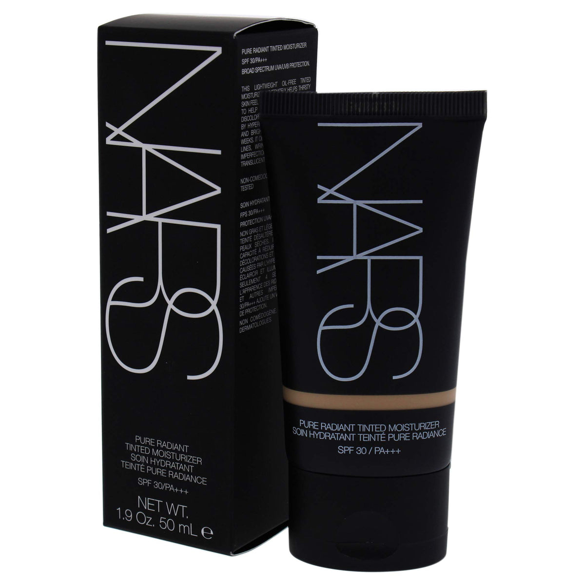 NARS bottle angled to show label and SPF 30 for everyday sun protection