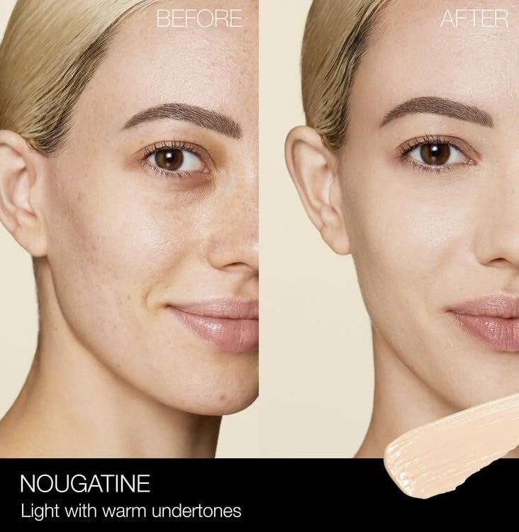 NARS concealer swatch on skin demonstrating Nougatine coverage and natural color correction
