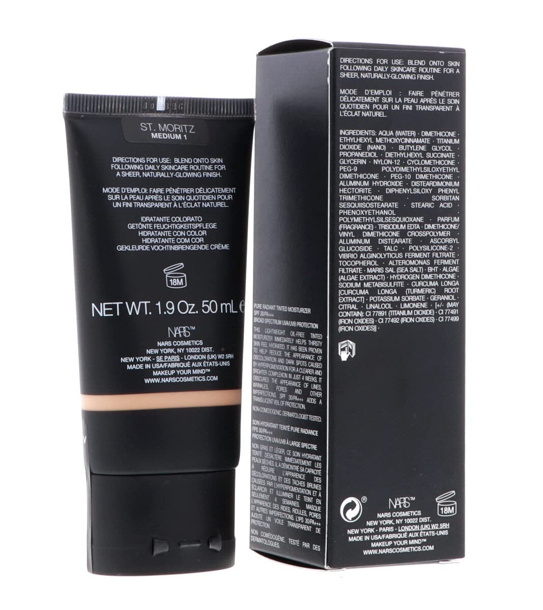 NARS product packaging and ingredient panel emphasizing origin and details