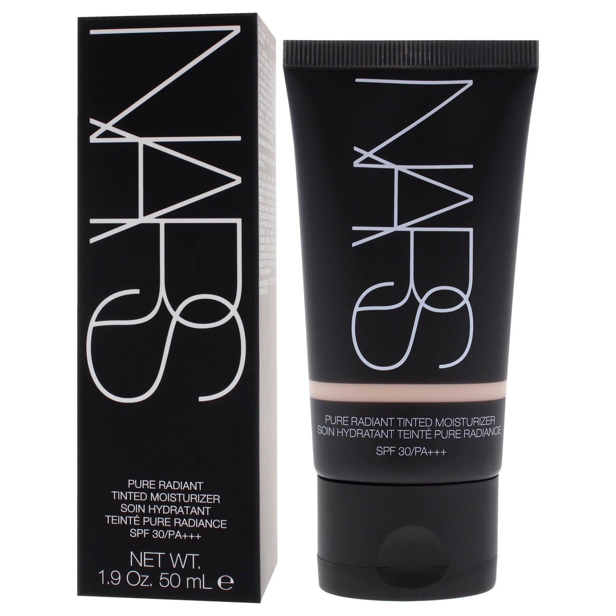 NARS before and after face split showing evening of skin tone