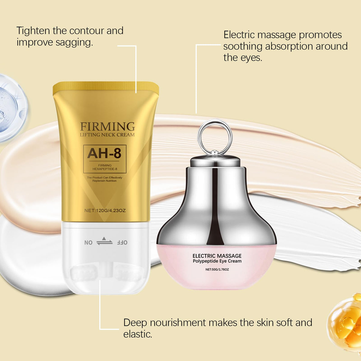 Nascence eye cream texture on fingertip, fast-absorbing smoothing