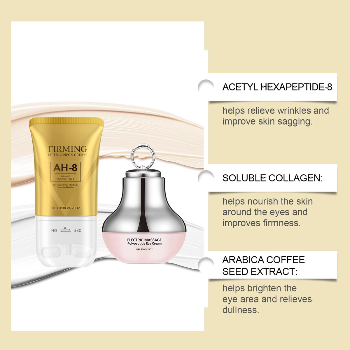 Nascence neck cream texture on skin, lightweight hydration