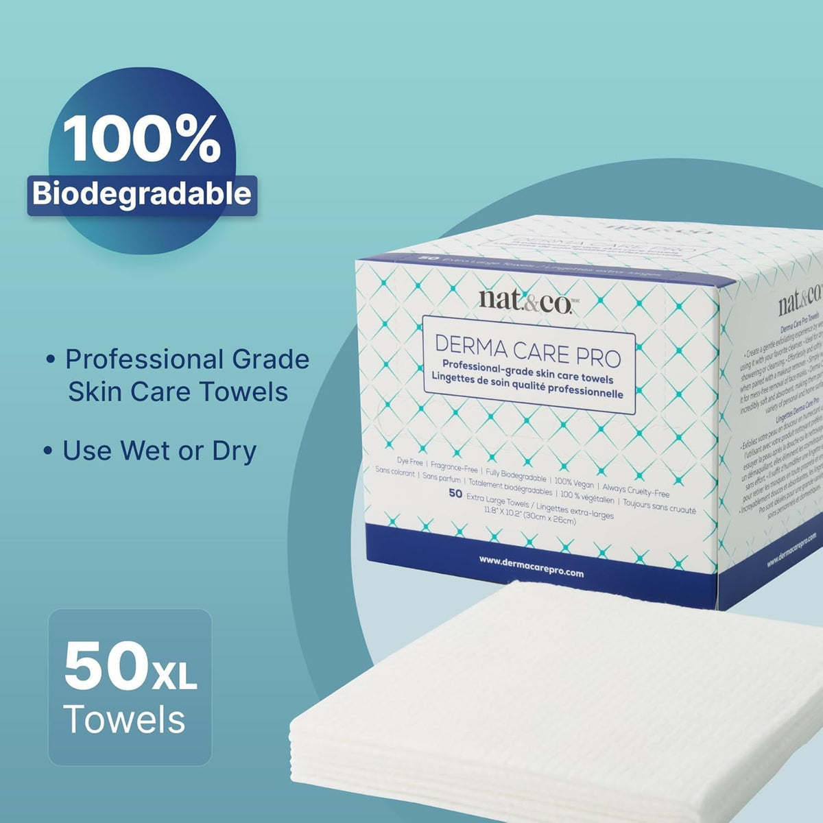 Nat.&Co. travel pouch with towels ready for on-the-go hygiene and makeup removal