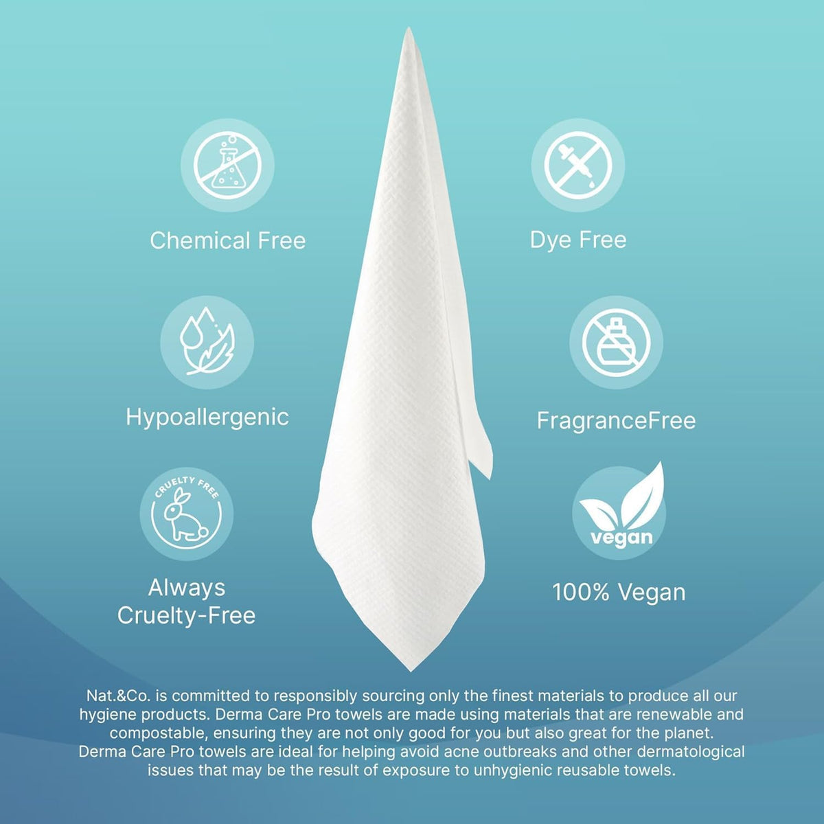 Nat.&Co. towel in hand wet removing makeup easily during skincare routine