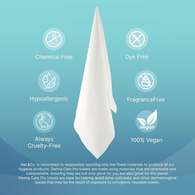 Nat.&Co. towel in hand wet removing makeup easily during skincare routine