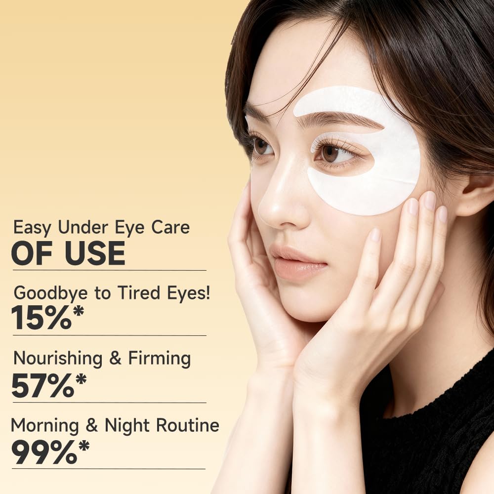 Natener applying patch under eye showing immediate de-puffing effect