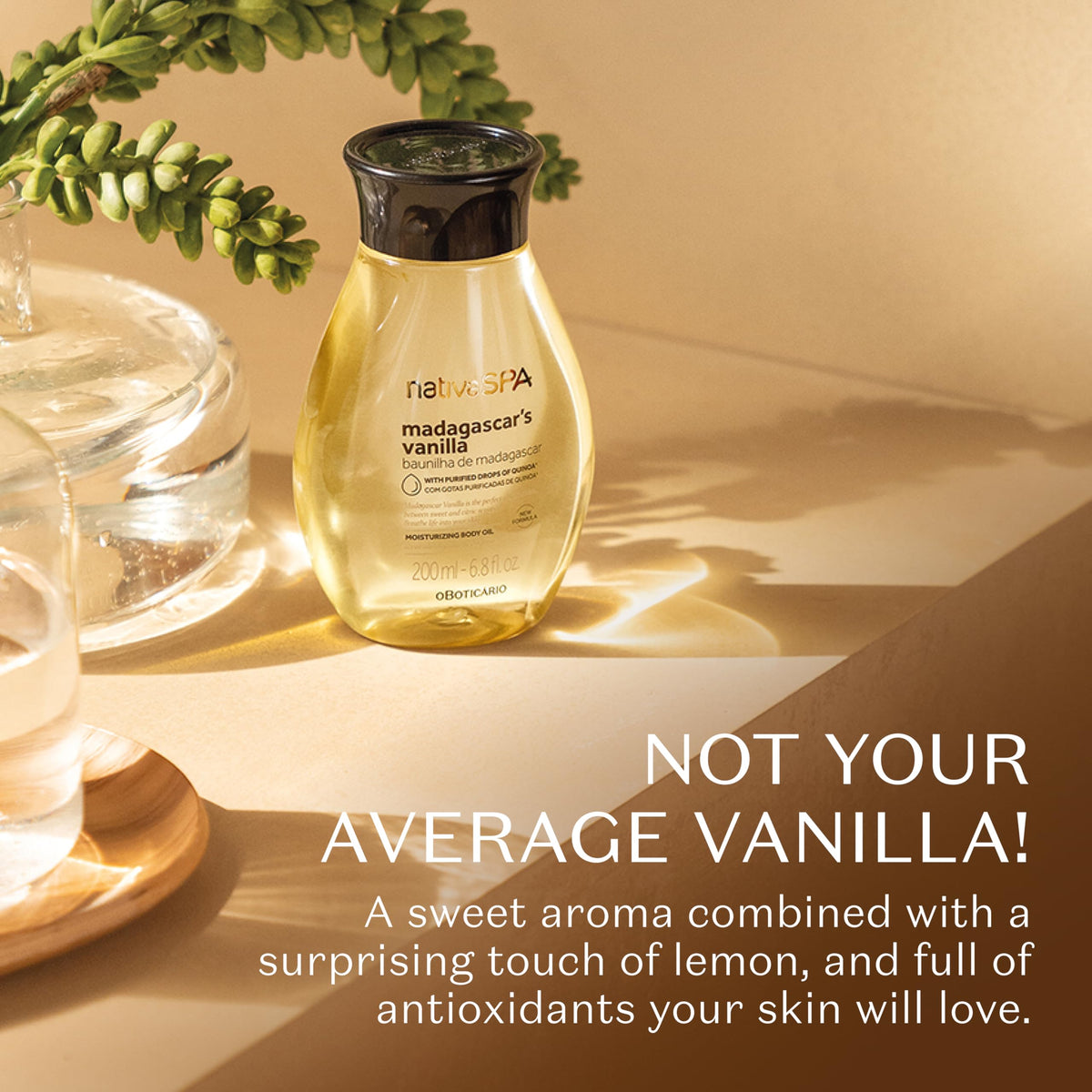Nativa SPA label closeup showing Madagascar vanilla and product clarity benefit