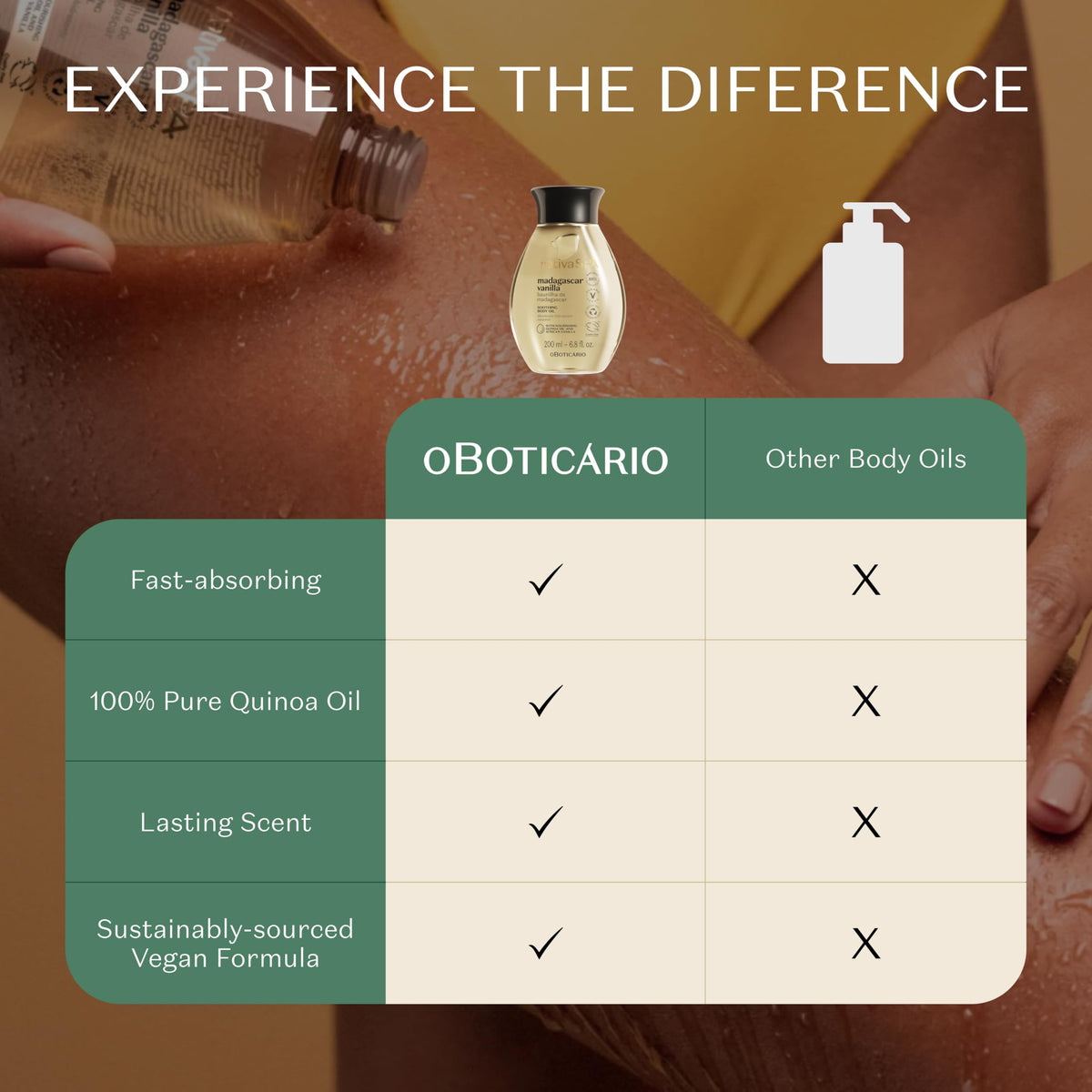 Nativa SPA body oil on skin in evening light showing radiant shimmering finish benefit