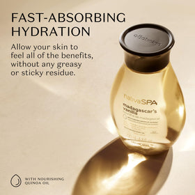 Nativa SPA pouring oil texture demonstrating quick absorption and silky finish