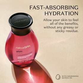 Nativa SPA oil pouring texture closeup showing fast absorption benefit