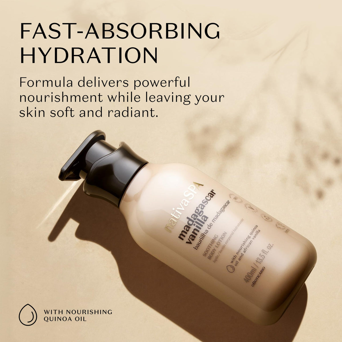 close-up of quinoa oil texture with lotion, NATIVA SPA nourishing skin barrier