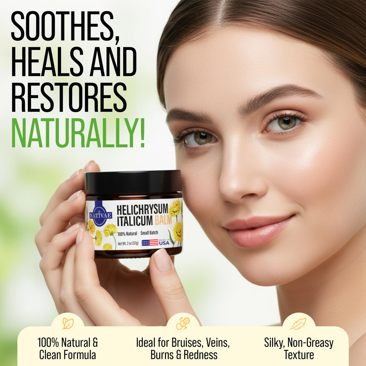 Nativae close-up of balm texture revealing smooth non-greasy finish