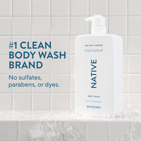 Native 36 oz bottle side label highlighting clean ingredients and value