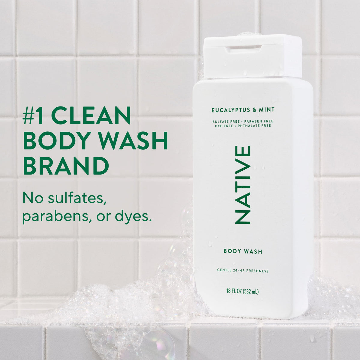 Native body wash texture close-up pouring to show creamy, hydrating gel