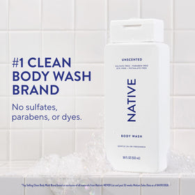 Native bottle pump dispensing body wash, easy controlled use and convenience