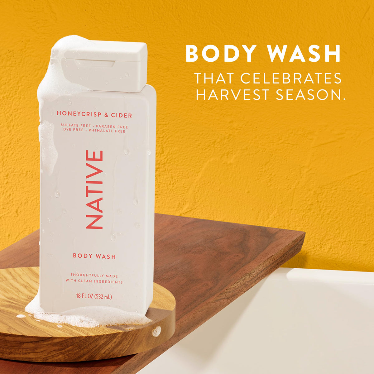 Native creamy lather texture closeup, benefit: gentle moisturizing clean