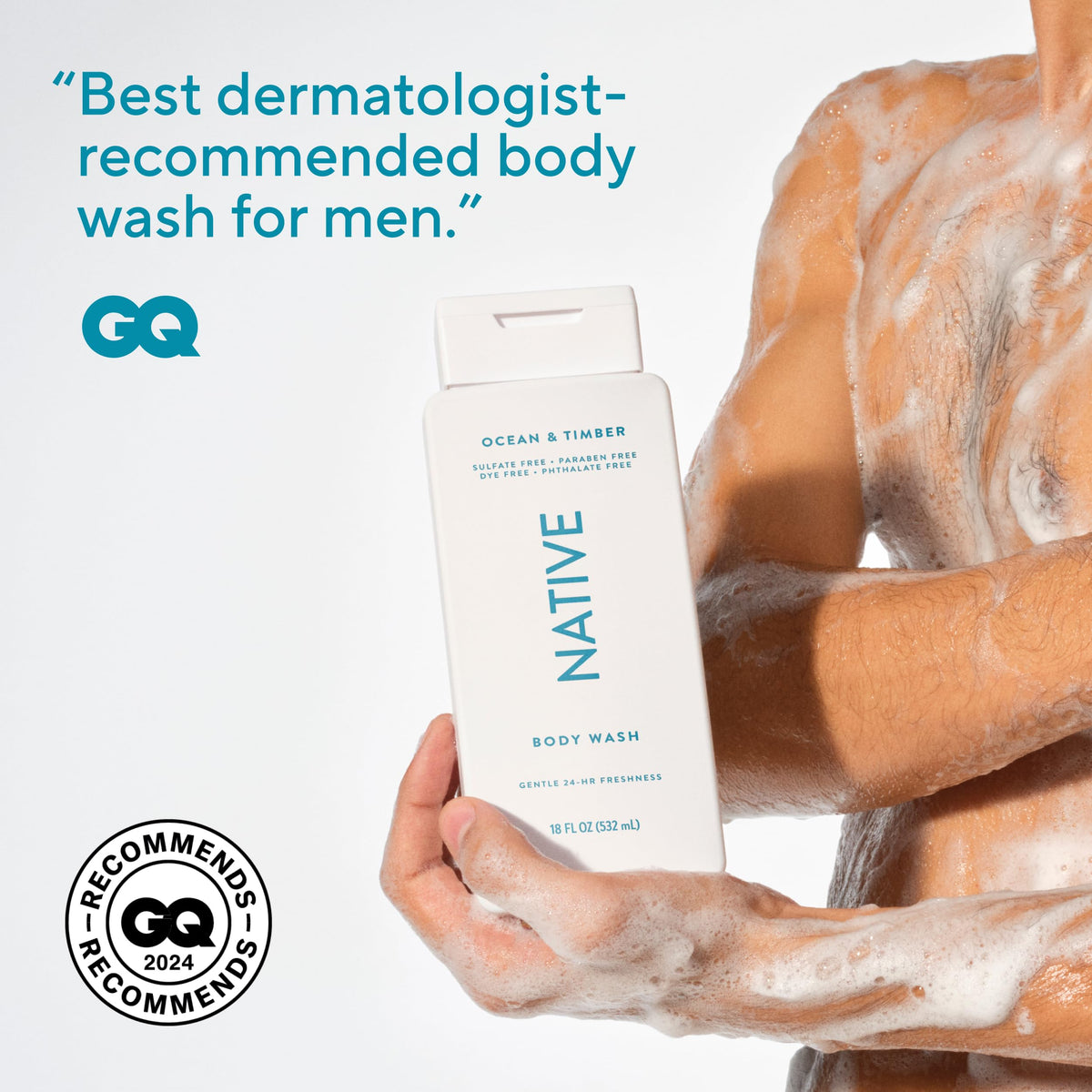 Native in-shower use lifestyle image showing hydrated skin after gentle cleansing