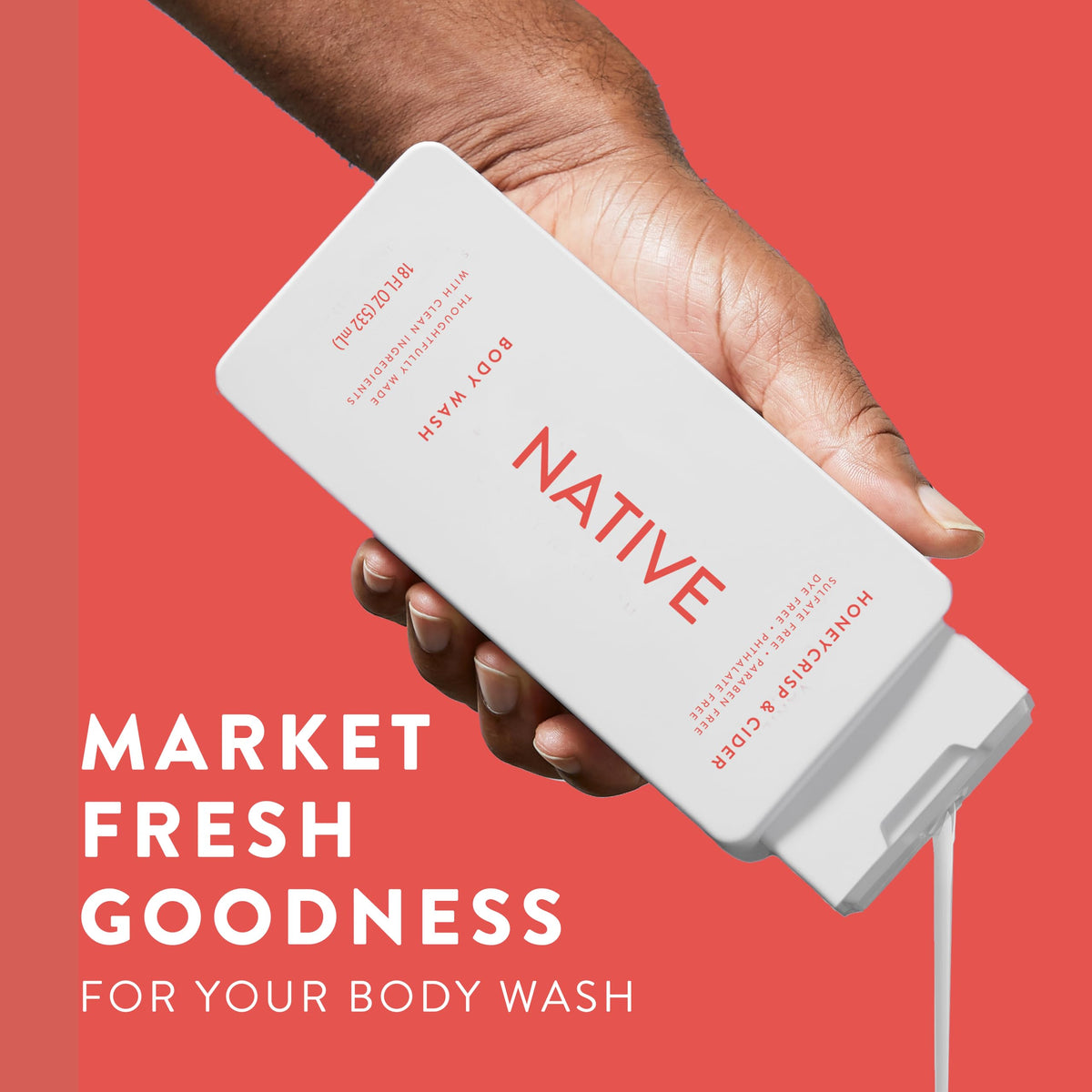 Native body wash bottle in shower, benefit: uplifting daily cleansing routine