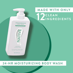 Native bottle in shower lifestyle scene conveying a soothing, refreshing cleanse