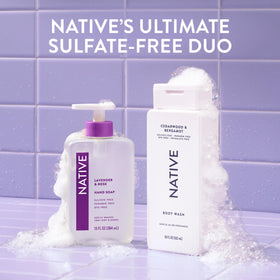Native bottle on bathroom shelf styled to show routine-ready design