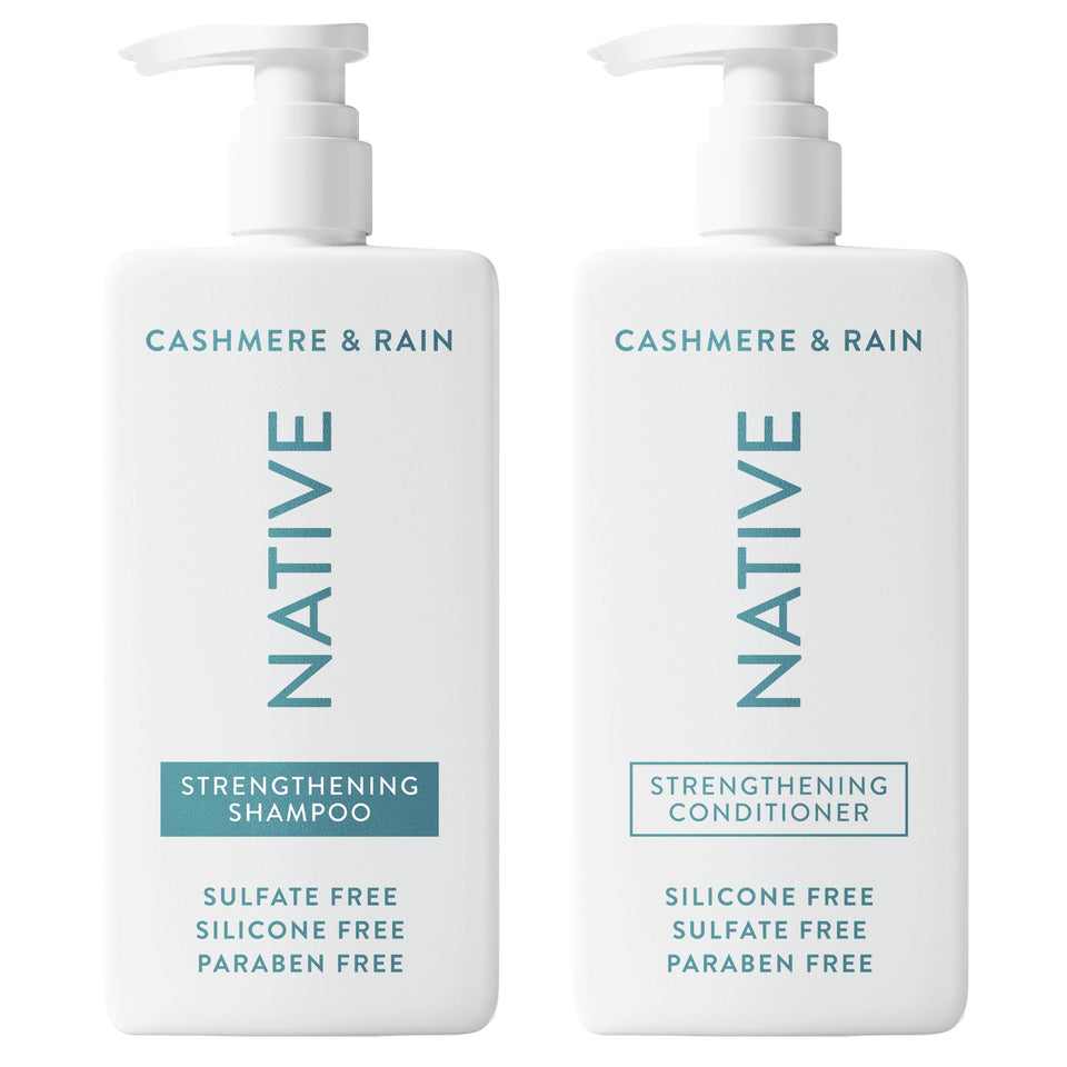Native Cashmere & Rain front packaging showing both 16.5 fl oz bottles and benefits